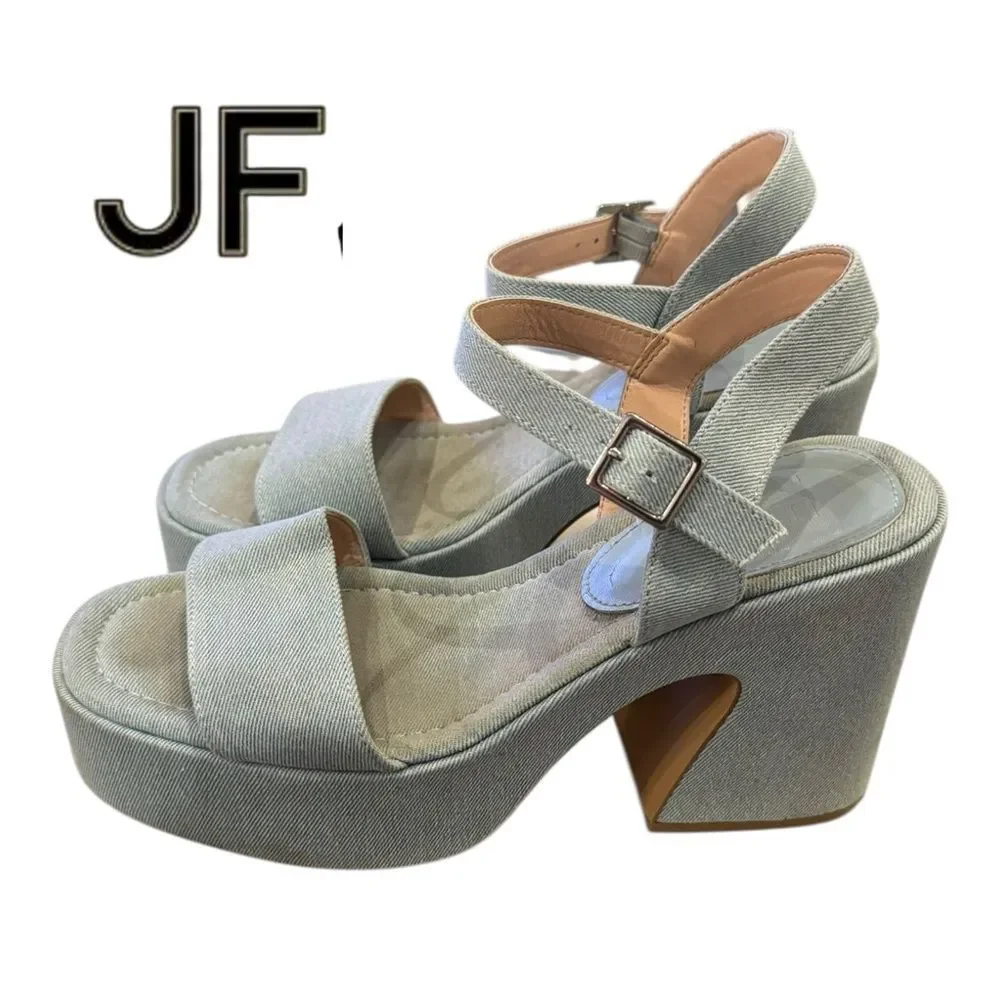 JF Women’s “Carole” Denim Chunky Platform Sandals 8.5
